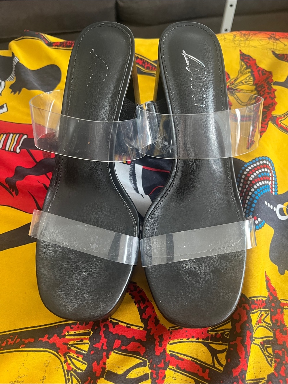 Clear Strap Black Slide Sandals for Women